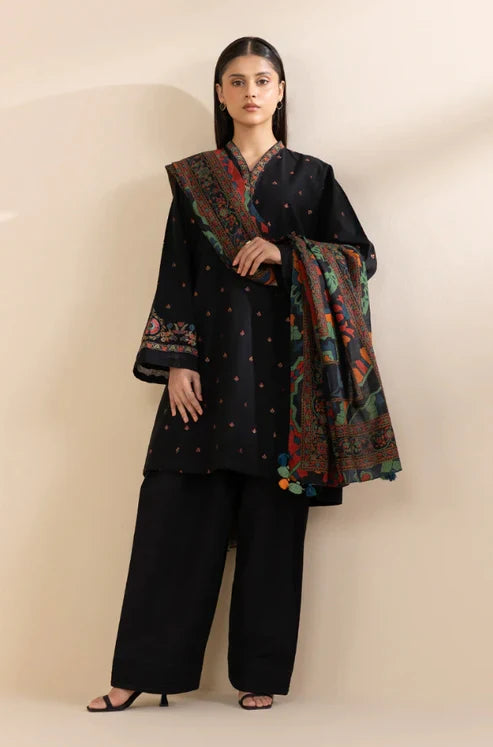 SAPPHIRE- 3PC DHANAK EMBROIDERED SHIRT WITH WOOL PRINT SHAWL & TROUSER-TBF-1760