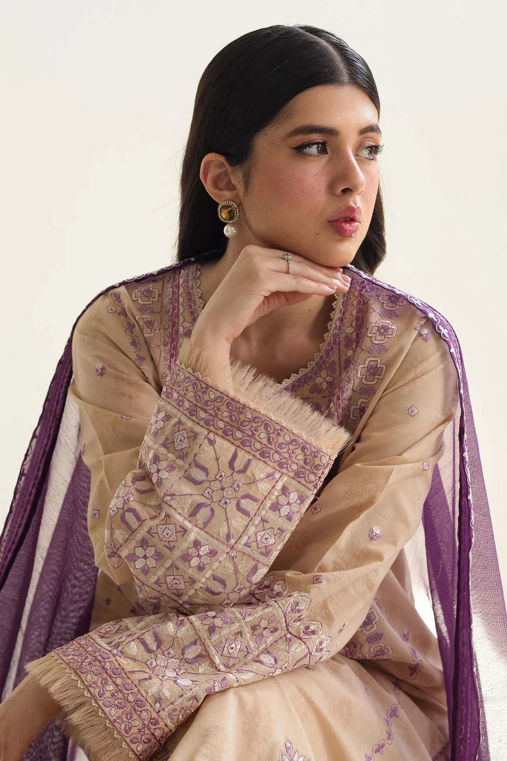 ZAHRA SHAHJAHAN- 3PC LAWN EMBROIDERED SHIRT WITH DIAMOND PRINT DUPATTA- TANA-5261