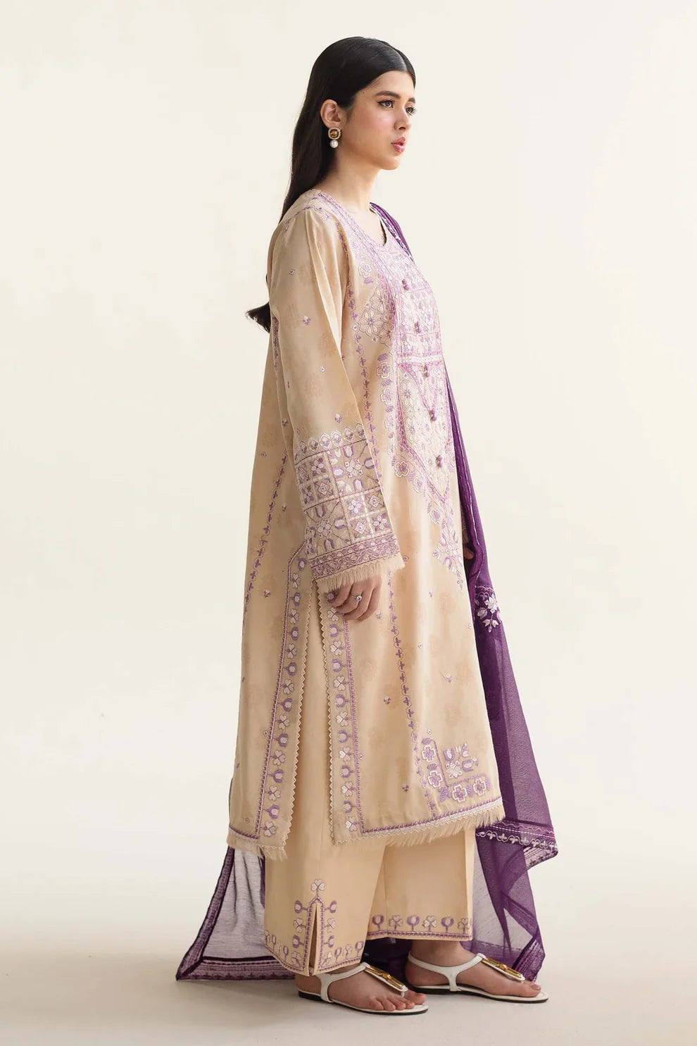 ZAHRA SHAHJAHAN- 3PC LAWN EMBROIDERED SHIRT WITH DIAMOND PRINT DUPATTA- TANA-5261