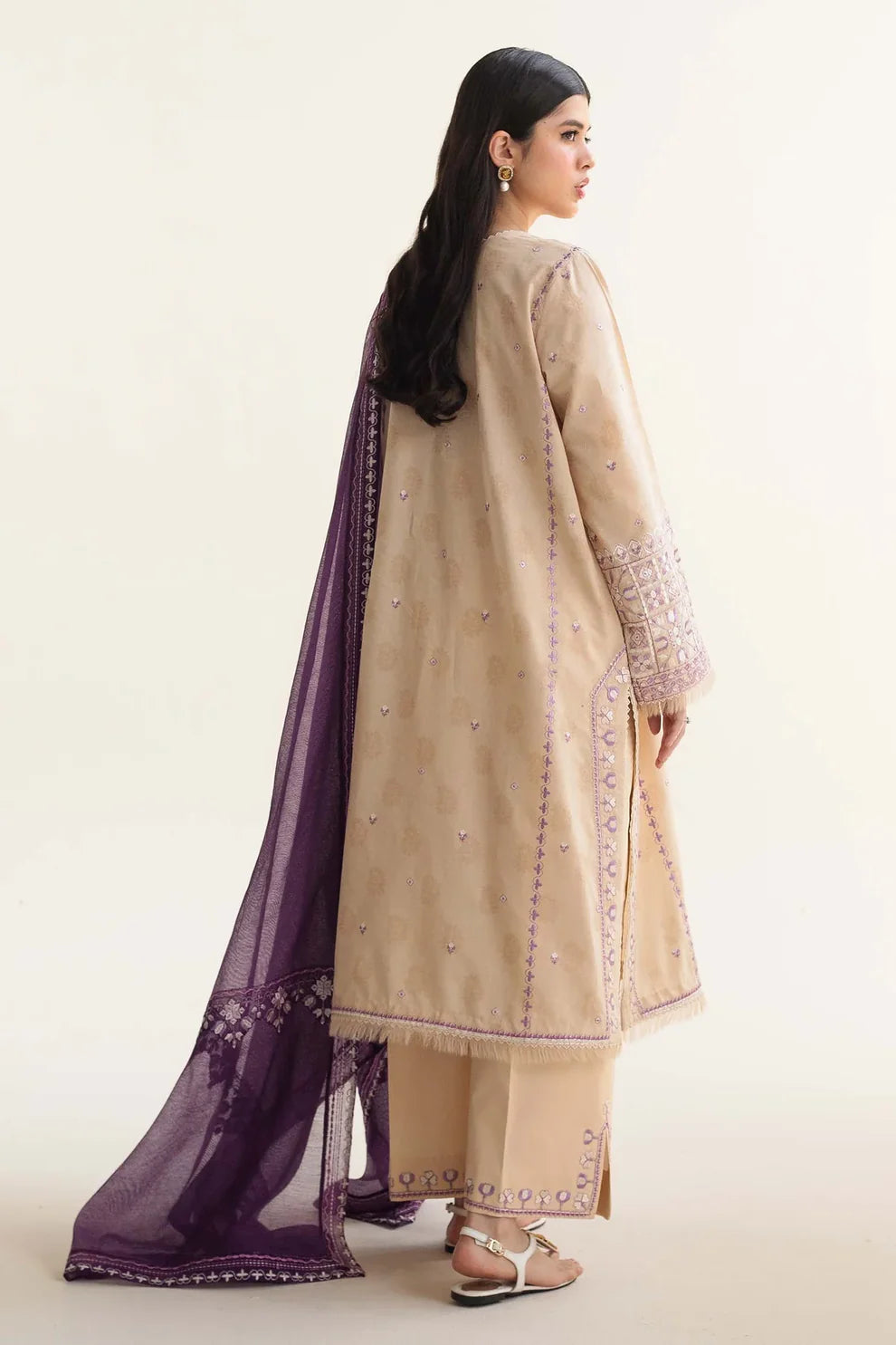 ZAHRA SHAHJAHAN- 3PC LAWN EMBROIDERED SHIRT WITH DIAMOND PRINT DUPATTA- TANA-5261