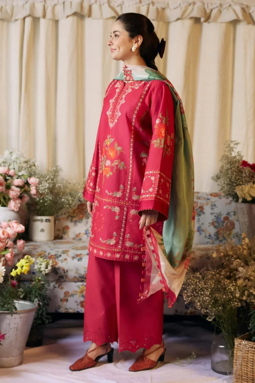 ZARA SHAH JAHAN - 3PC LAWN EMBROIDERED SHIRT WITH DIAMOND PRINTED DUPATTA AND TROUSER -TANA-5256