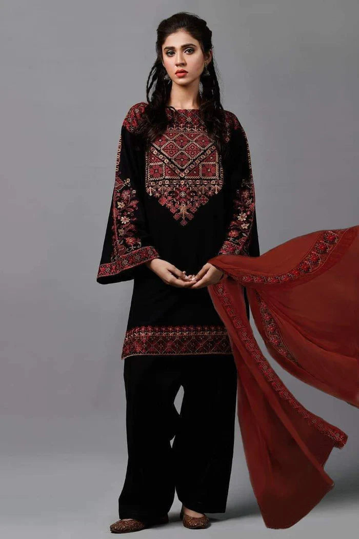 Lawn Embroidered Shirt Lawn Embroidered Sleeves Lawn Trouser Diamond Printed Dupatta Unstitched 3PC Dress-TANA-5235