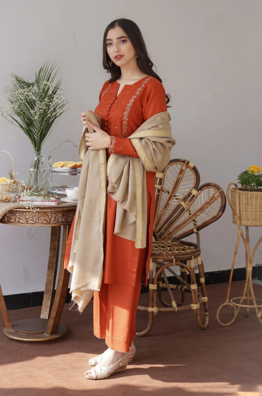 ASLING - 3PC DHANAK EMBROIDERED SHIRT DHANAK DUPATTA AND TROUSER-TANA-1585