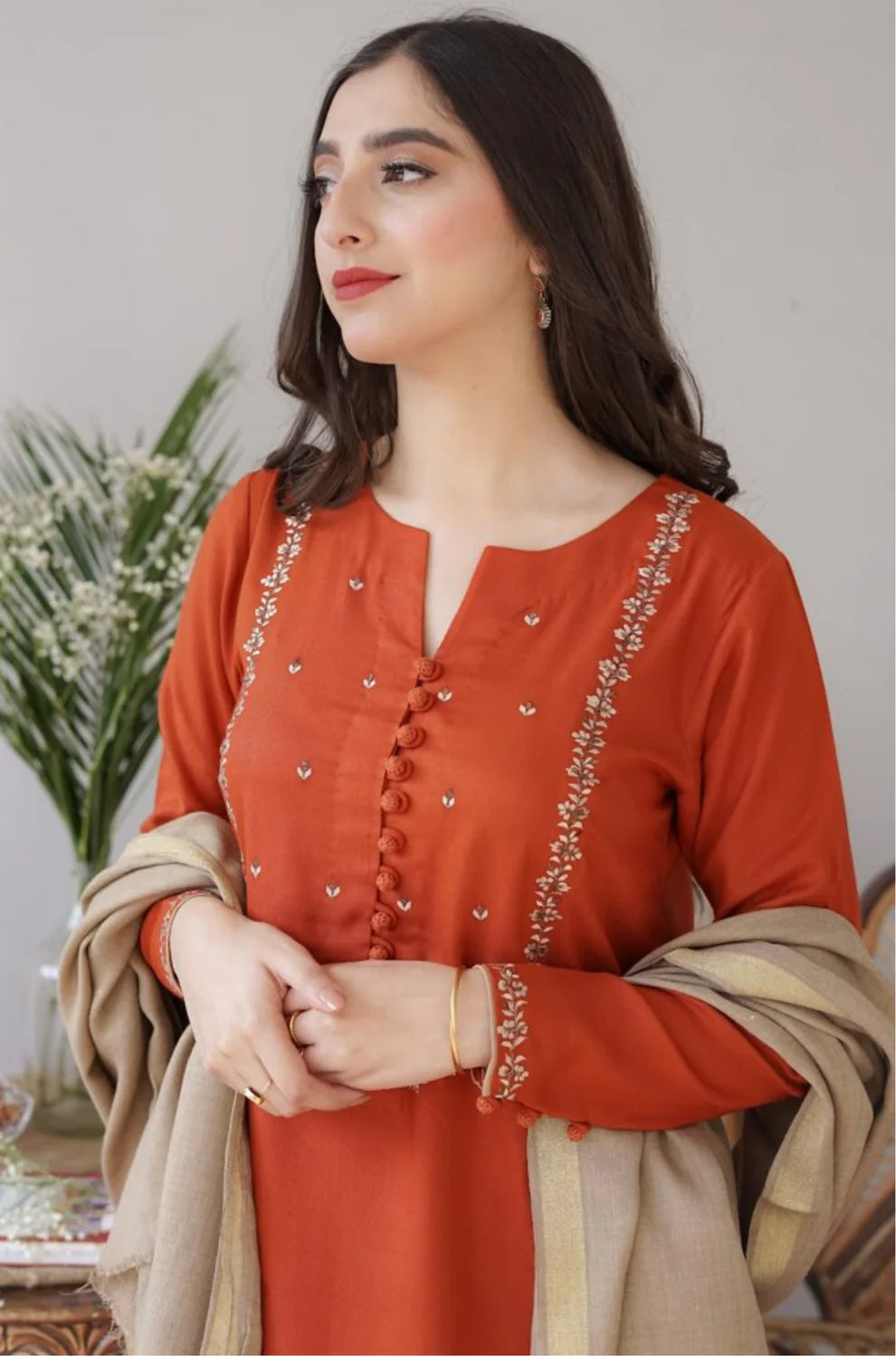 ASLING - 3PC DHANAK EMBROIDERED SHIRT DHANAK DUPATTA AND TROUSER-TANA-1585