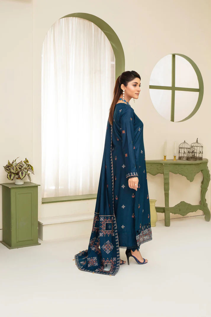 TANA BANA-3PC DHANAK EMBROIDERED SHIRT WITH HEAVY CUTWORK EMBROIDERED DHANAK SHAWL AND TROUSER-TBF-1709