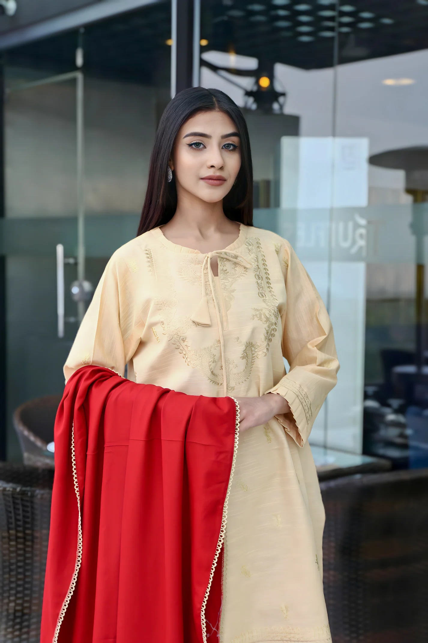 TANA BANA-3PC KHADAR CUTWORK EMBROIDERED SHIRT WITH I DHANAK EMBROIDERED WOOL SHAWL-TBF-1820