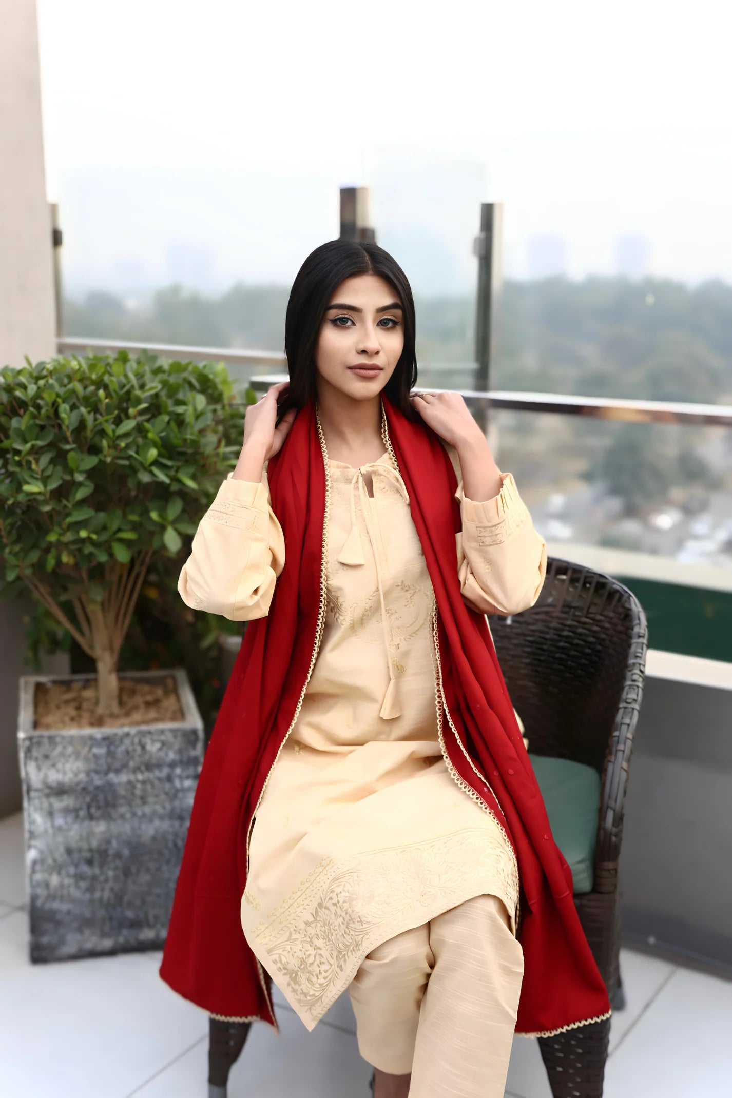 TANA BANA-3PC KHADAR CUTWORK EMBROIDERED SHIRT WITH I DHANAK EMBROIDERED WOOL SHAWL-TBF-1820