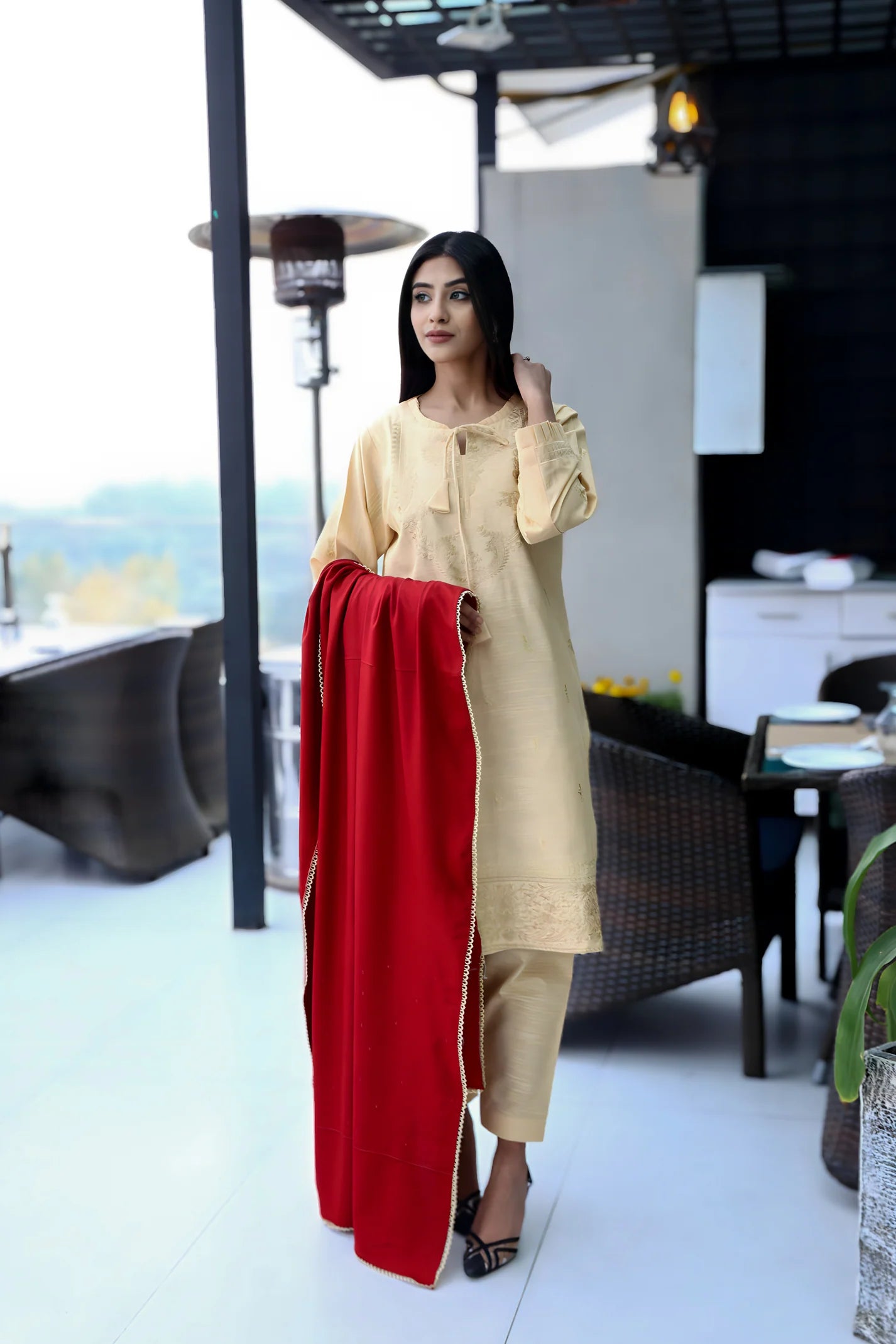 TANA BANA-3PC KHADAR CUTWORK EMBROIDERED SHIRT WITH I DHANAK EMBROIDERED WOOL SHAWL-TBF-1820