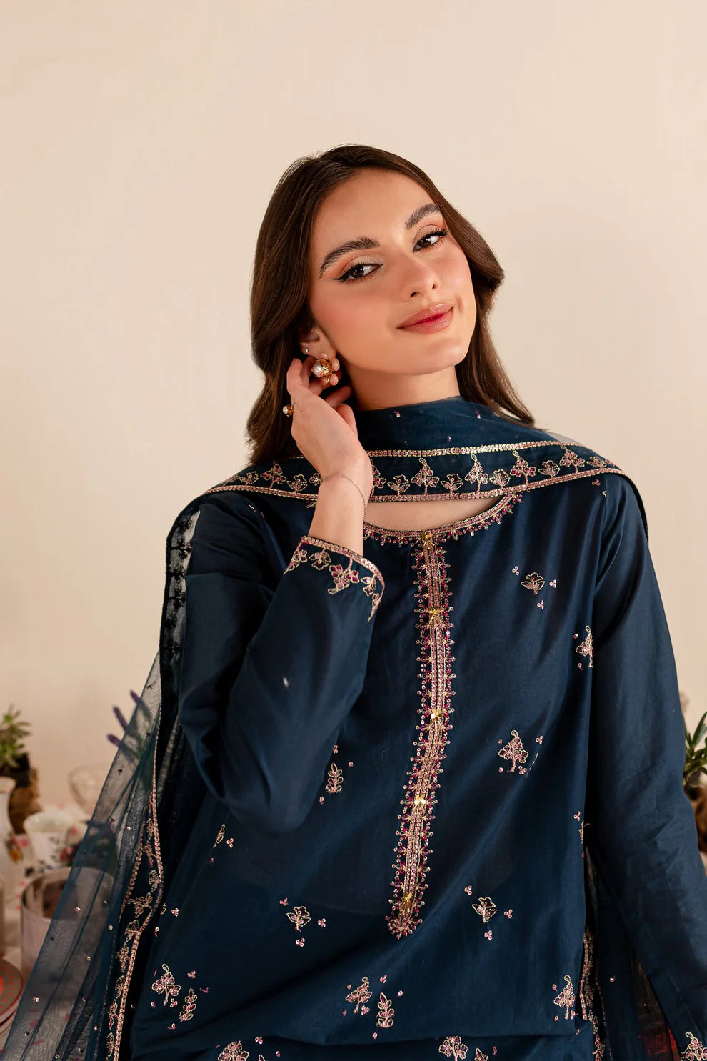 BATIK- 3PC DHANAK EMBROIDERED SHIRT DHANAK EMBROIDERED DUPATTA AND TROUSER-TANA-1698