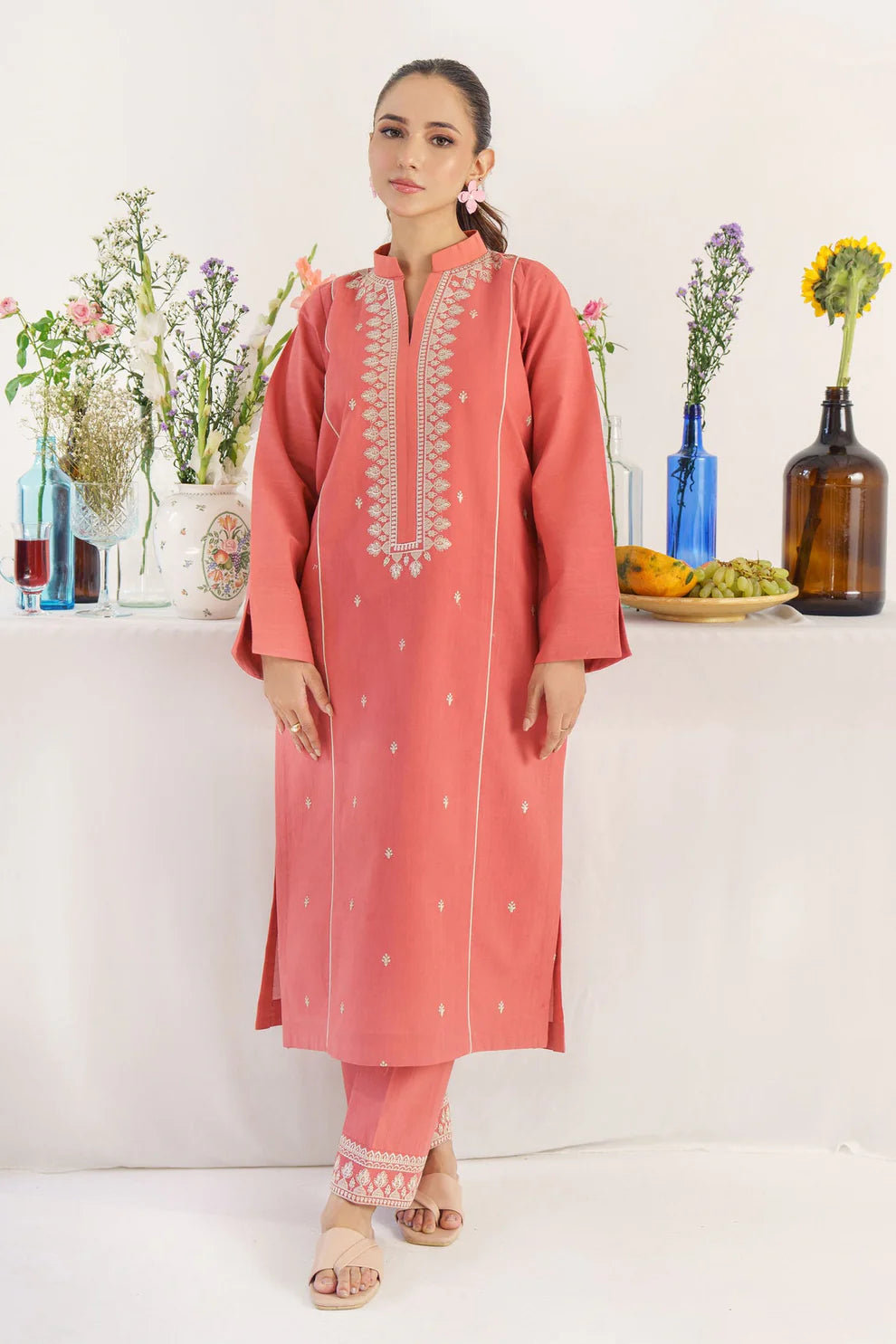 HANA- 3PC KHADAR EMBROIDERED SHIRT WITH COUTURE PRINT SHAWL AND TROUSER-HANA-1667