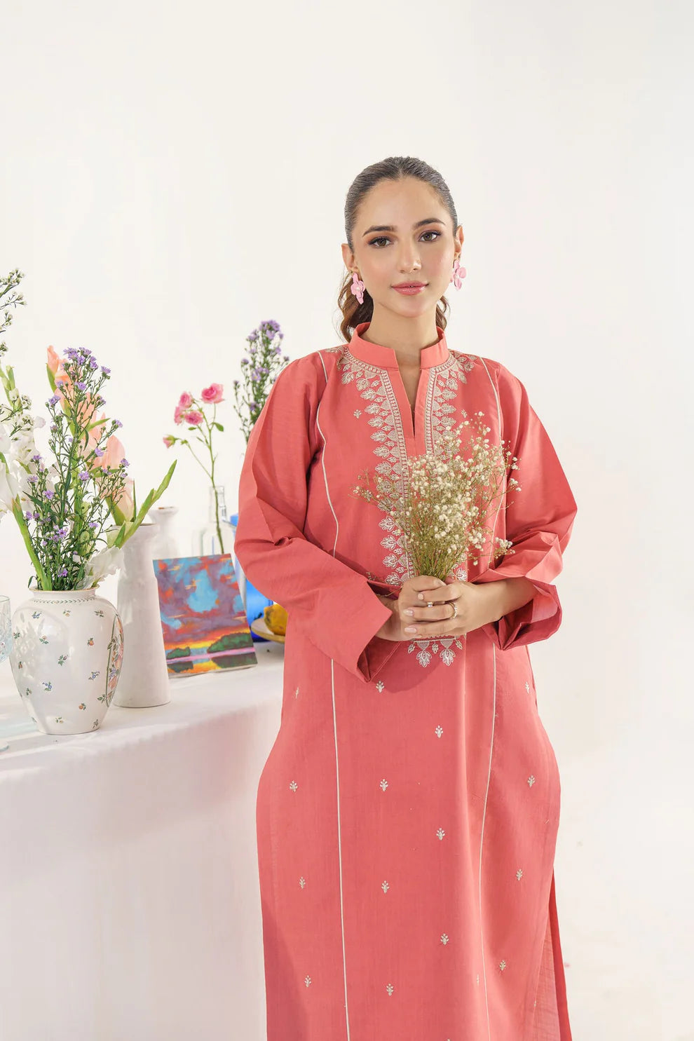 HANA- 3PC KHADAR EMBROIDERED SHIRT WITH COUTURE PRINT SHAWL AND TROUSER-HANA-1667