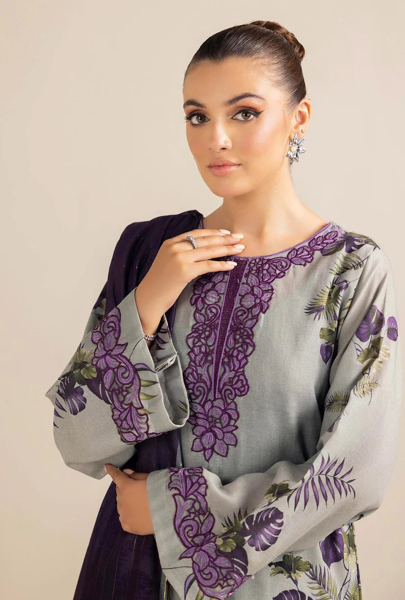 ADAN LIBAAS-3PC KARANDI PRINTED EMBROIDERED SHIRT WITH KARANDI PRINTED SHAWL AND KARANDI PRINTED TROUSER-TBF-P