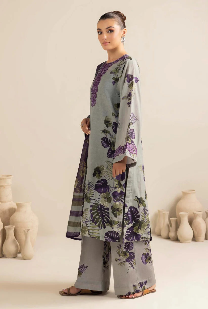 ADAN LIBAAS-3PC KARANDI PRINTED EMBROIDERED SHIRT WITH KARANDI PRINTED SHAWL AND KARANDI PRINTED TROUSER-TBF-P