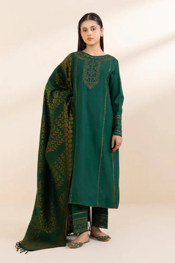 SAPPHIRE - 3PC DHANAK EMBROIDERED SHIRT WITH WOOL PRINTED SHAWL & TROUSER-TBF- 1756