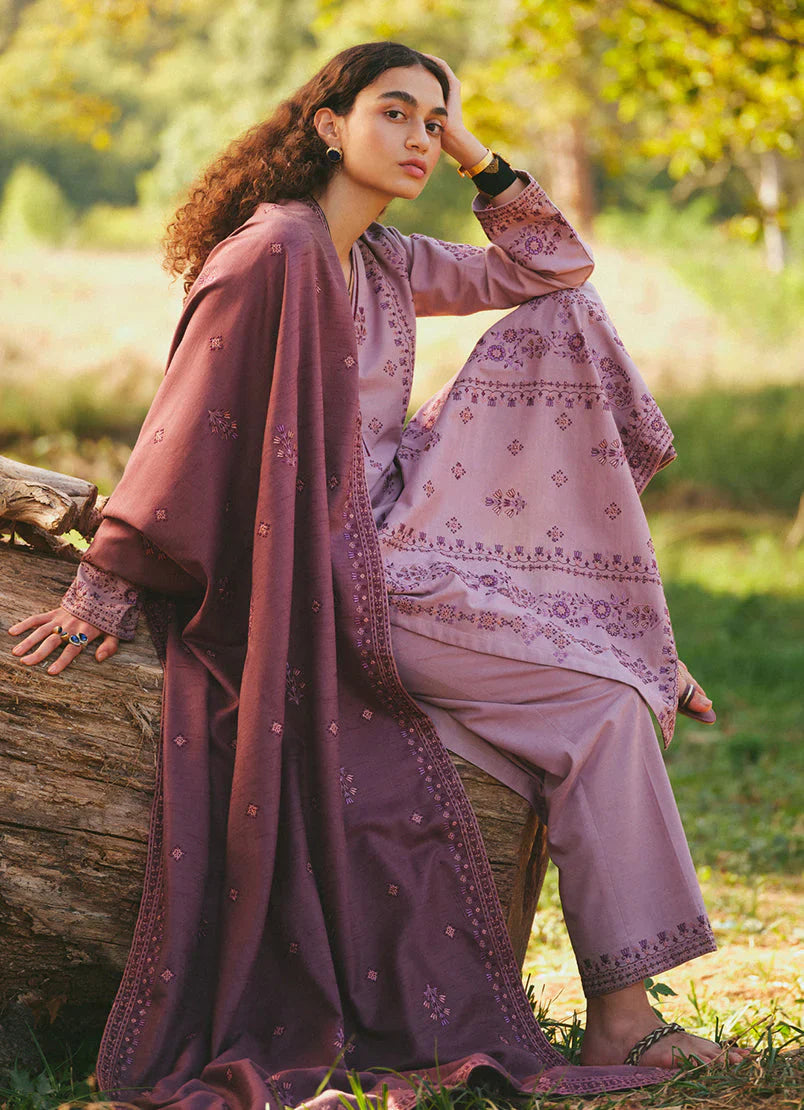 MARIA B - 3PC DHANAK EMBROIDERED SHIRT WITH DHANAK EMBROIDERED SHAWL AND TROUSER-TANA-1501