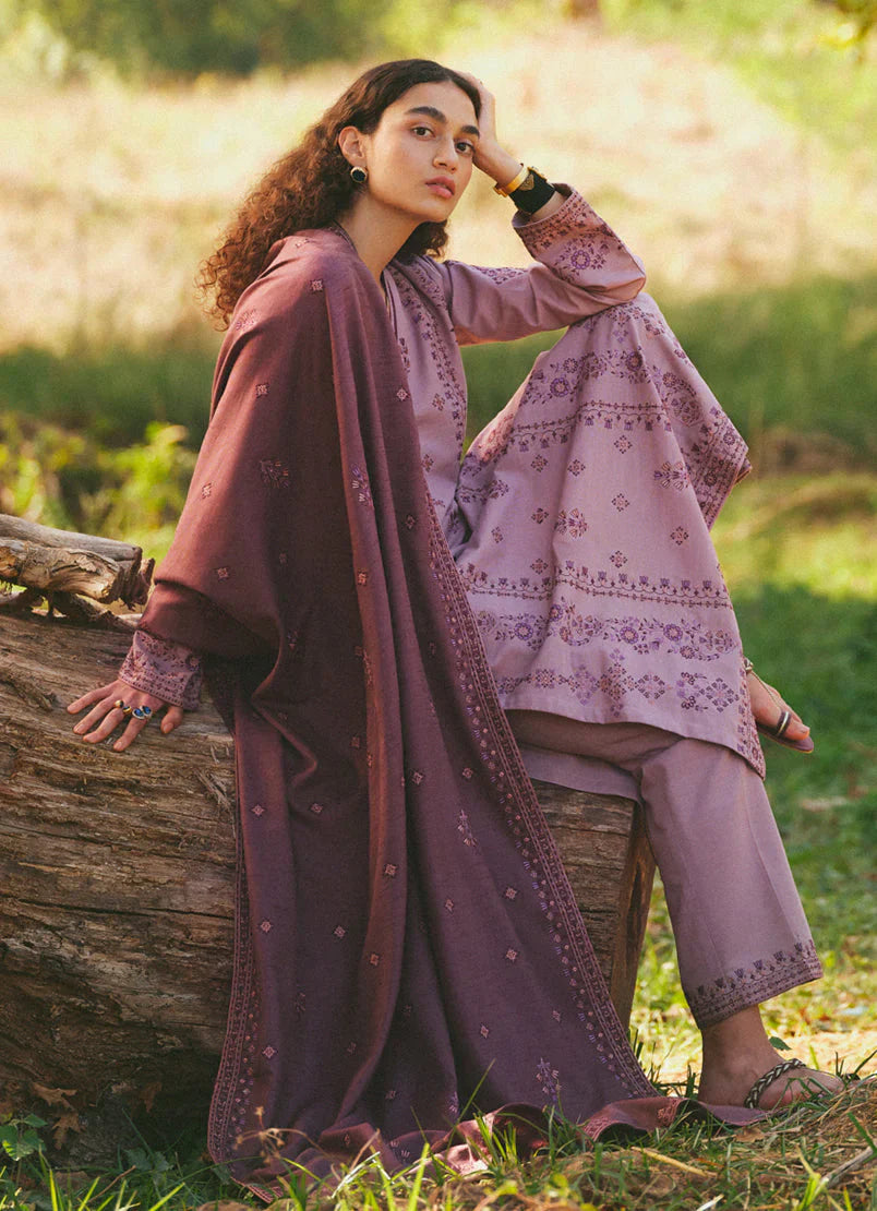 MARIA B - 3PC DHANAK EMBROIDERED SHIRT WITH DHANAK EMBROIDERED SHAWL AND TROUSER-TANA-1501