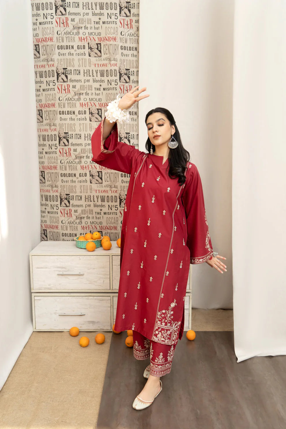 URGE - 3PC LAWN EMBROIDERED SHIRT WITH DIAMOND PRINTED DUPATTA AND EMB TROUSER-TANA-2008