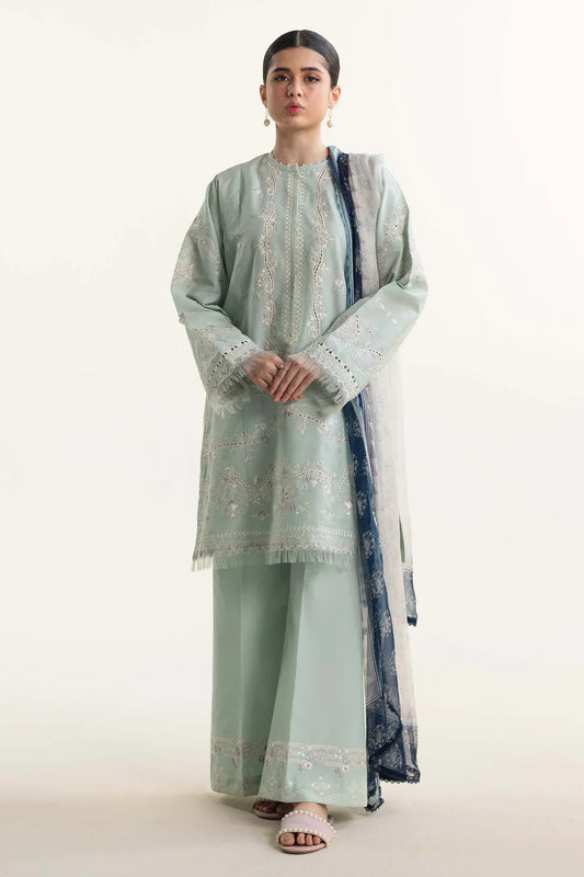 ZAHRA SHAHJAHAN- 3PC LAWN EMBROIDERED SHIRT WITH DIAMOND PRINT DUPATTA- TANA-5265