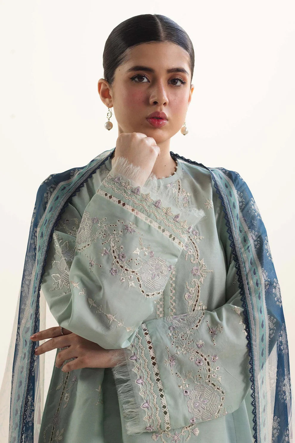 ZAHRA SHAHJAHAN- 3PC LAWN EMBROIDERED SHIRT WITH DIAMOND PRINT DUPATTA- TANA-5265