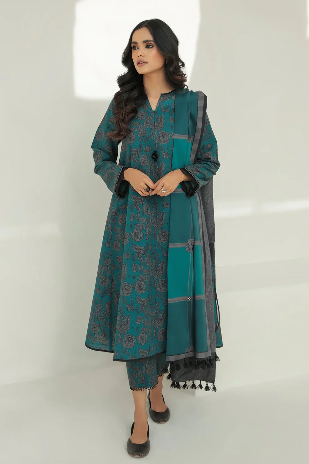 BAROQUE - 3PC KARANDI PRINTED SHIRT WITH KARANDI PRINTED DUAPTTA AND TROUSER-TANA-1671