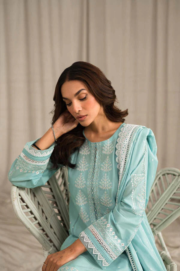 SEHAR BY MIRAJ- LAWN 3PC EMBROIDERED SHIRT WITH ORGANZA EMBROIDERED DUPATTA WITH TROUSER-TANA-5291