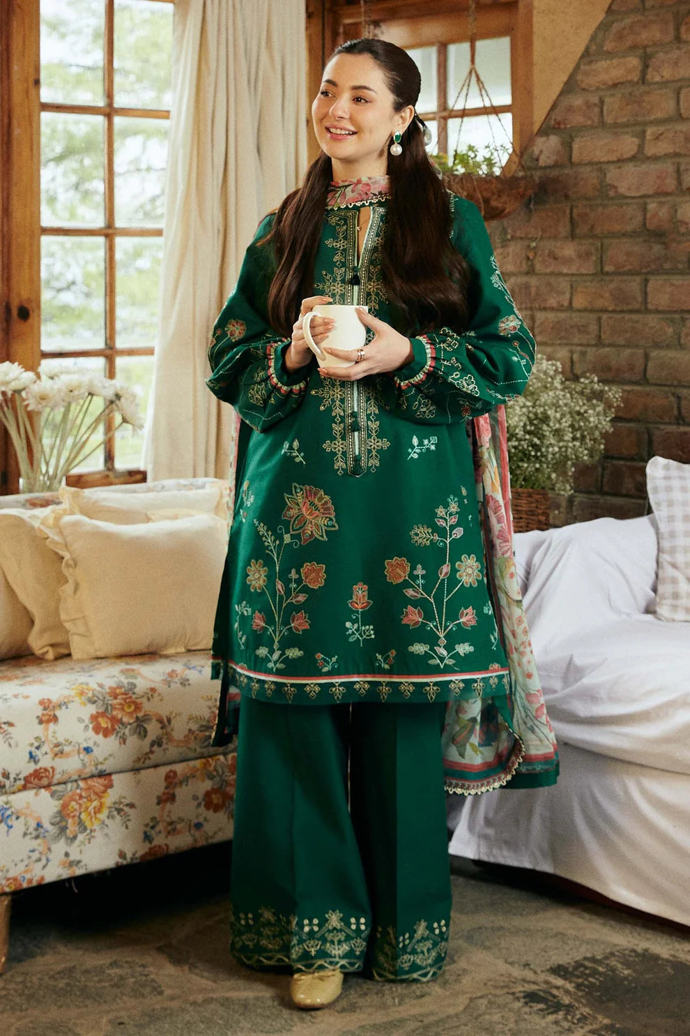 ZAHRA SHAHJAHAN- 3PC LAWN EMBROIDERED SHIRT WITH DIAMOND PRINT DUPATTA-TANA-5251