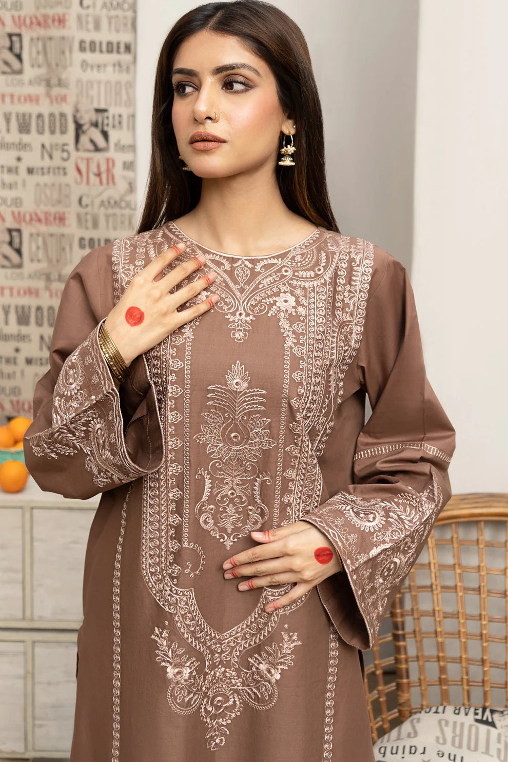 URGE - 3PC LAWN EMBROIDERED SHIRT WITH DIAMOND PRINTED DUPATTA AND EMB TROUSER -TANA-2009