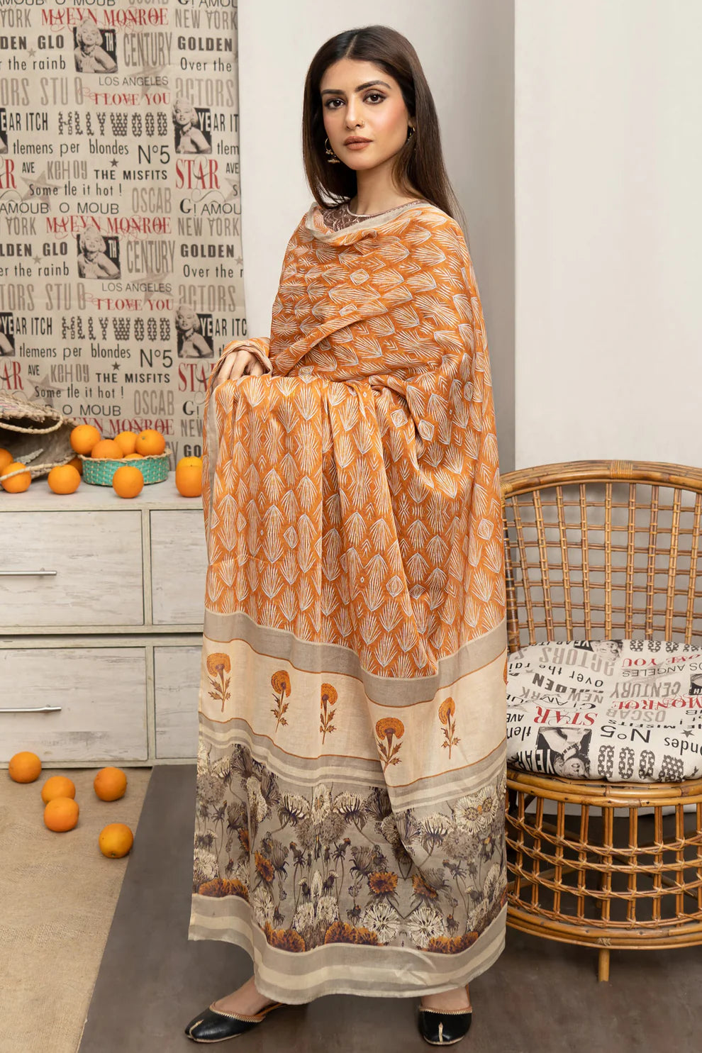 URGE - 3PC LAWN EMBROIDERED SHIRT WITH DIAMOND PRINTED DUPATTA AND EMB TROUSER -TANA-2009