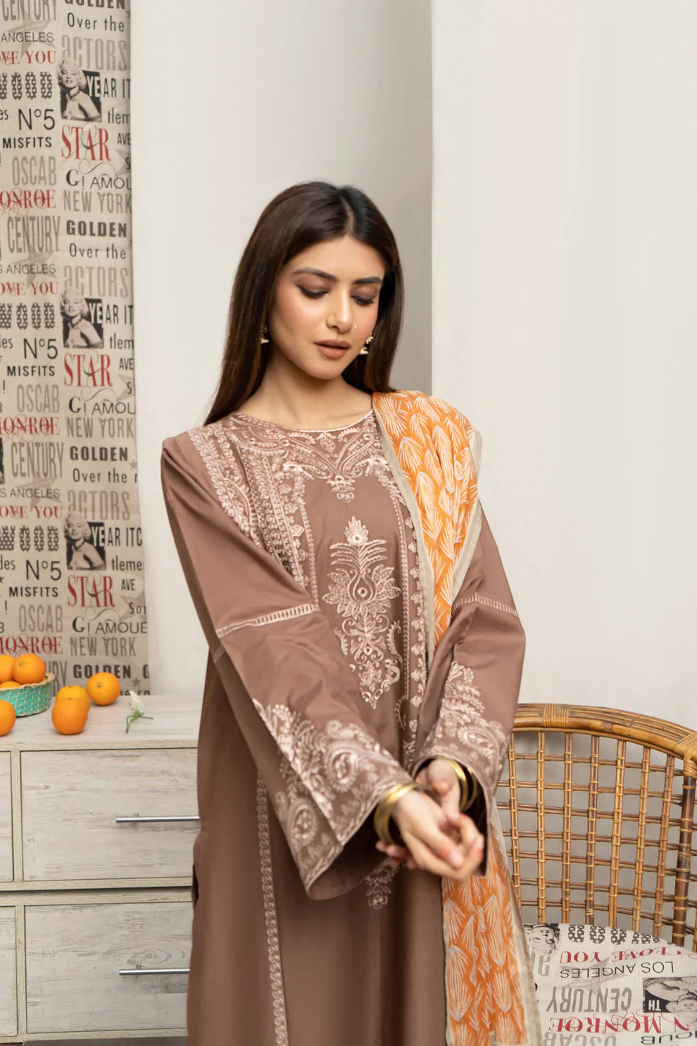 URGE - 3PC LAWN EMBROIDERED SHIRT WITH DIAMOND PRINTED DUPATTA AND EMB TROUSER -TANA-2009