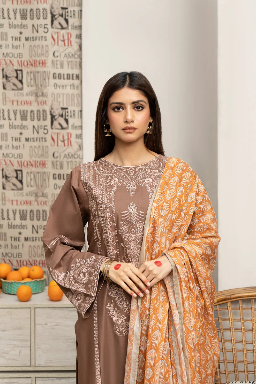 URGE - 3PC LAWN EMBROIDERED SHIRT WITH DIAMOND PRINTED DUPATTA AND EMB TROUSER -TANA-2009