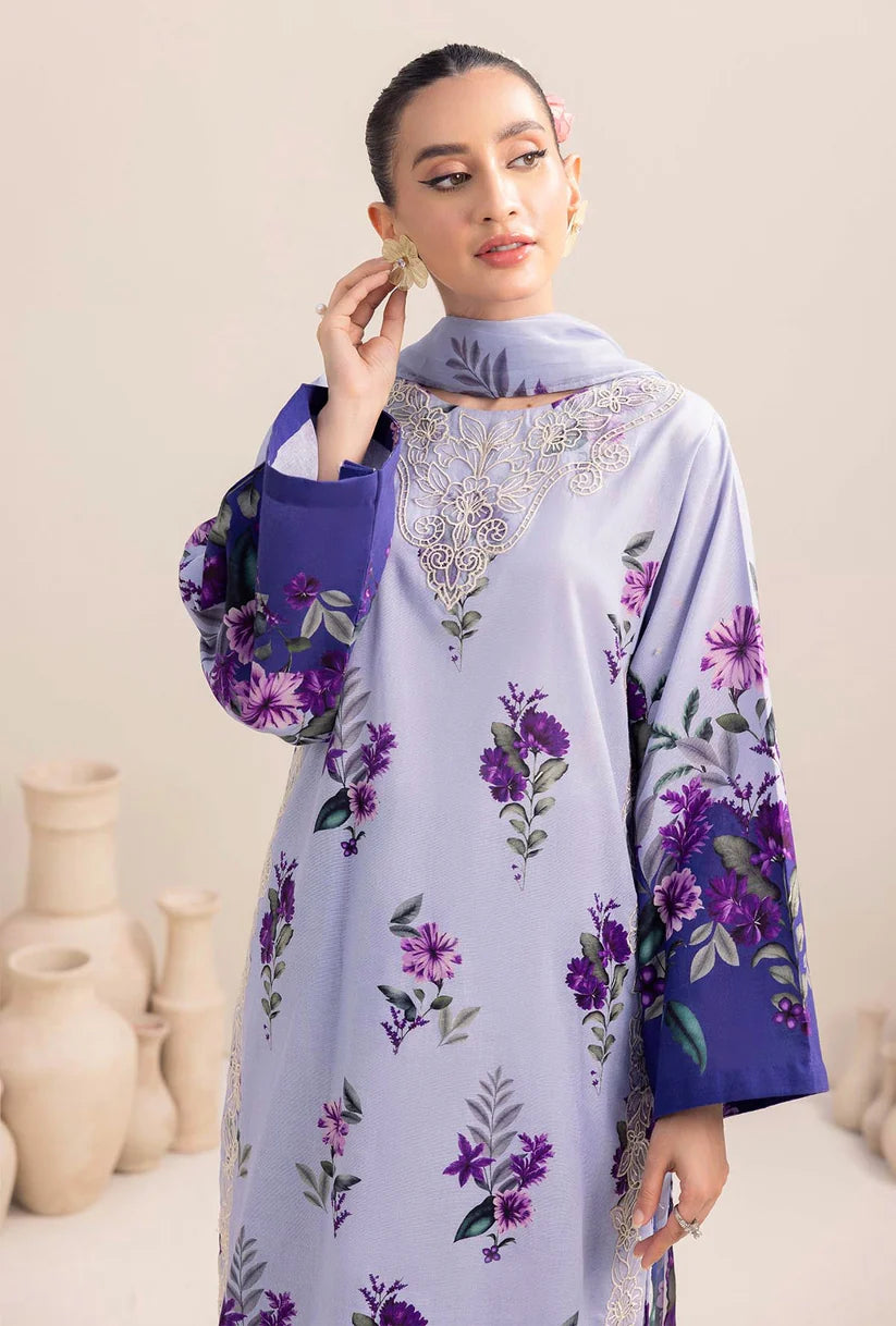 ADAN LIBAAS-3PC KARANDI PRINTED EMBROIDERED SHIRT WITH KARANDI PRINTED SHAWL AND KARANDI PRINTED TROUSER-TBF-1783