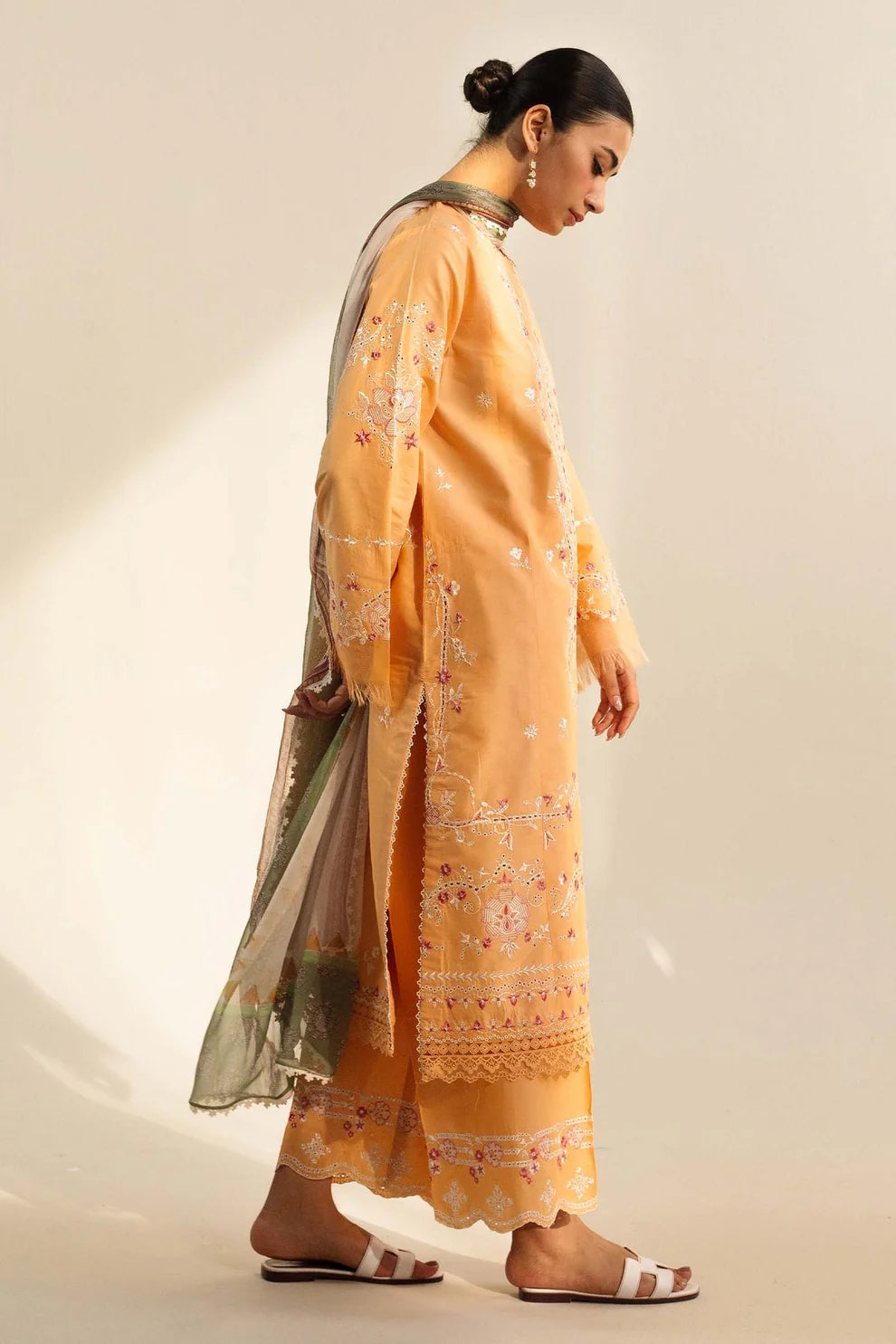 ZAHRA SHAHJAHAN- 3PC LAWN EMBROIDERED SHIRT WITH DIAMOND PRINT DUPATTA -TANA-