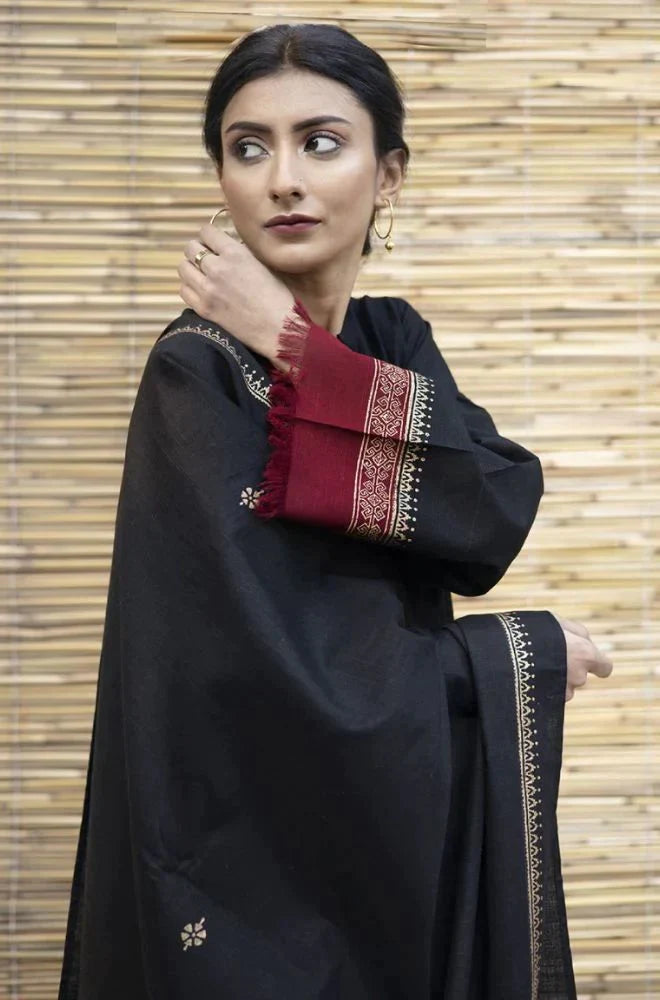 DYOT - 3PC DHANAK SHIRT WITH SLUB WOOL PRINT SHAWL-TANA-1678