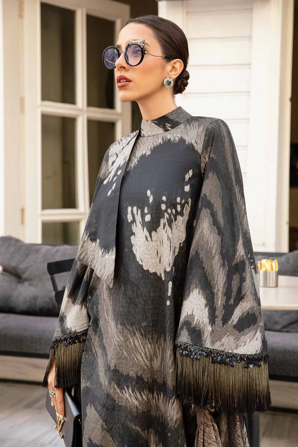 MARIA B- 3PC KARANDI PRINTED EMBROIDERED SHIRT WITH KARANDI PRINTED SHAWL AND KARANDI PRINTED TROUSER-TANA-1657