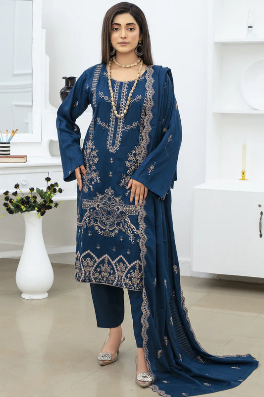 TANA BANA-3PC VISCOUS EMBROIDRED SHIRT WITH VISCOUS EMBROIDRED SHAWL AND TROUSER-TANA-1566