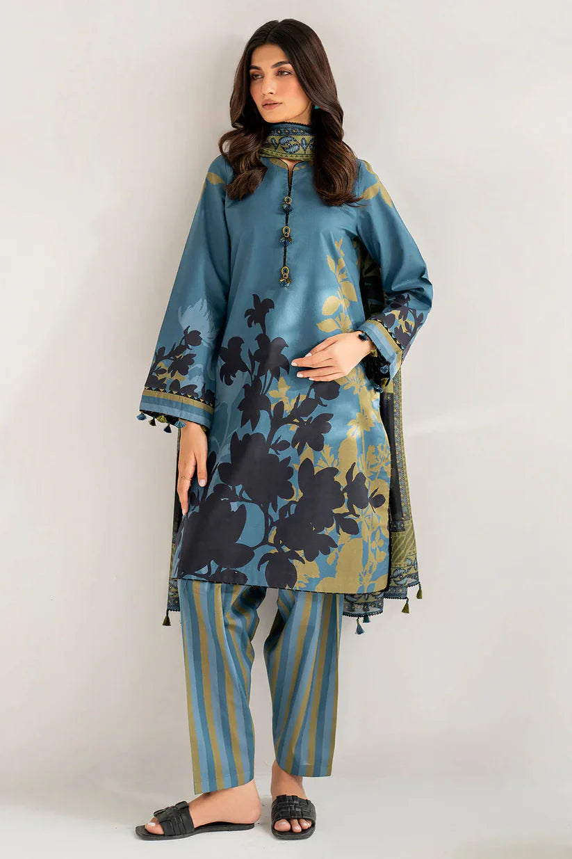 Jazmin-3pc Kranadi Print Shirt With Karandi Print Shawl And Trouser-TBF-1727