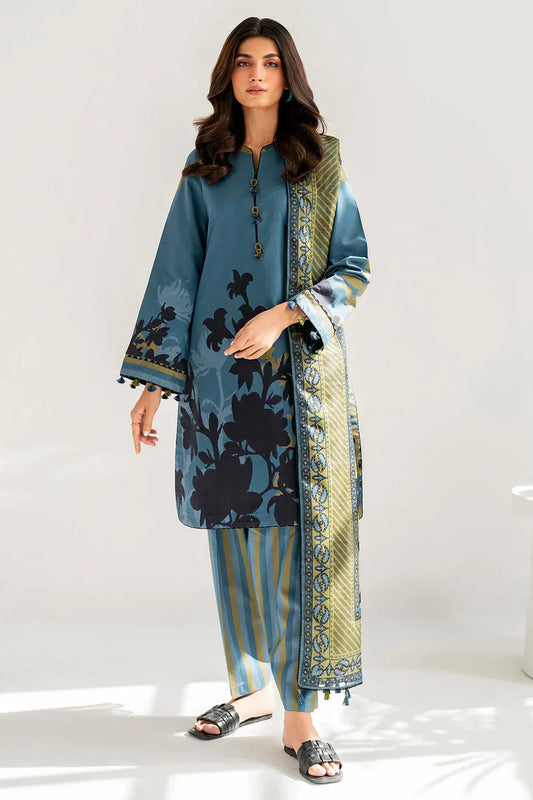 Jazmin-3pc Kranadi Print Shirt With Karandi Print Shawl And Trouser-TBF-1727