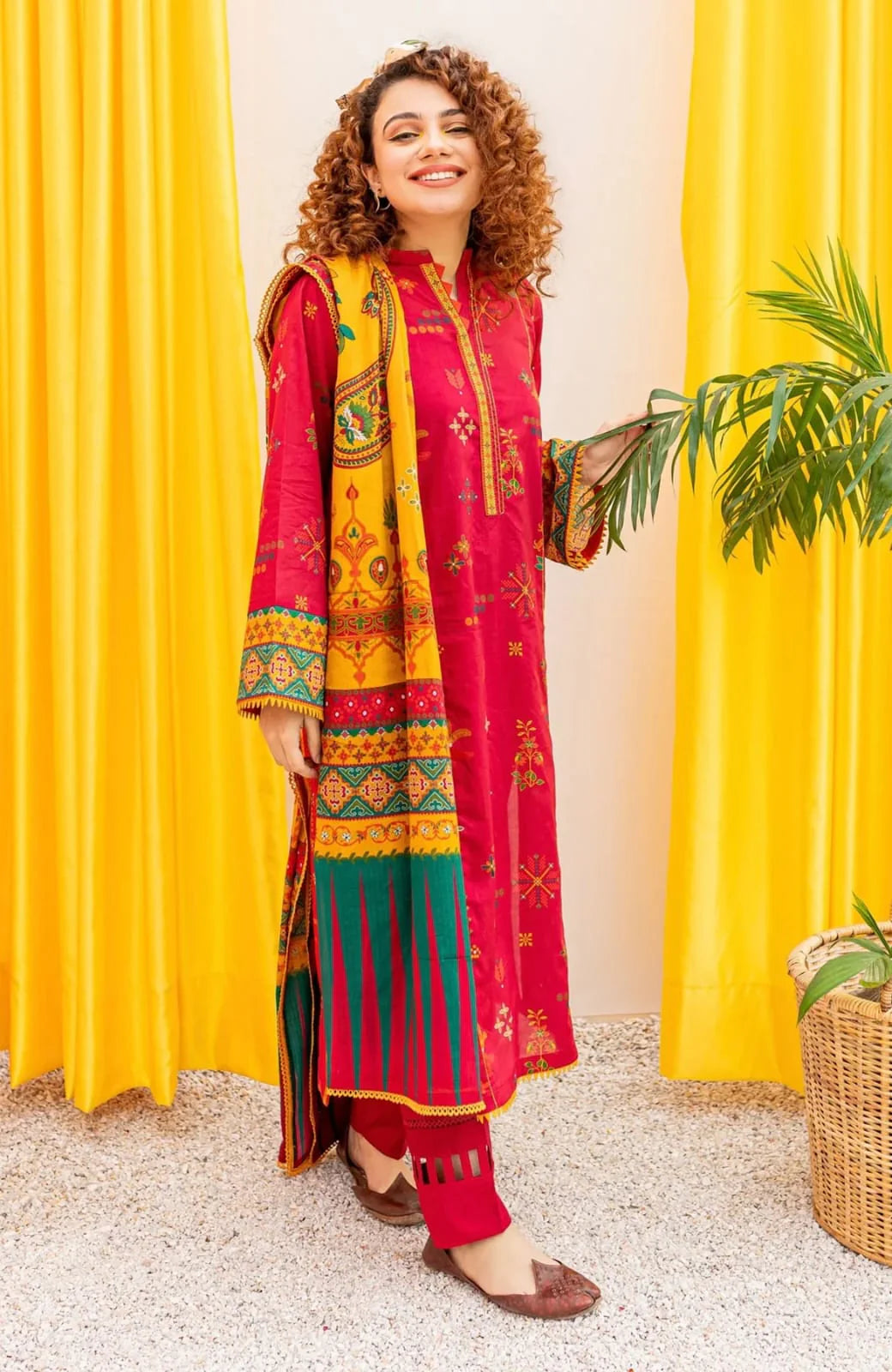 BATIK - 3PC DHANAK EMBROIDERED SHIRT WITH COUTURE PRINT SHAWL & TROUSER-TANA-1606