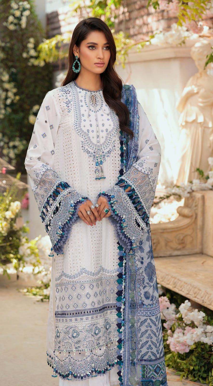 MARIA B - 3PC CHIKENKARI LAWN EMBROIDERED WITH COTTON SILK PRINT DUPATTA- TANA-5242