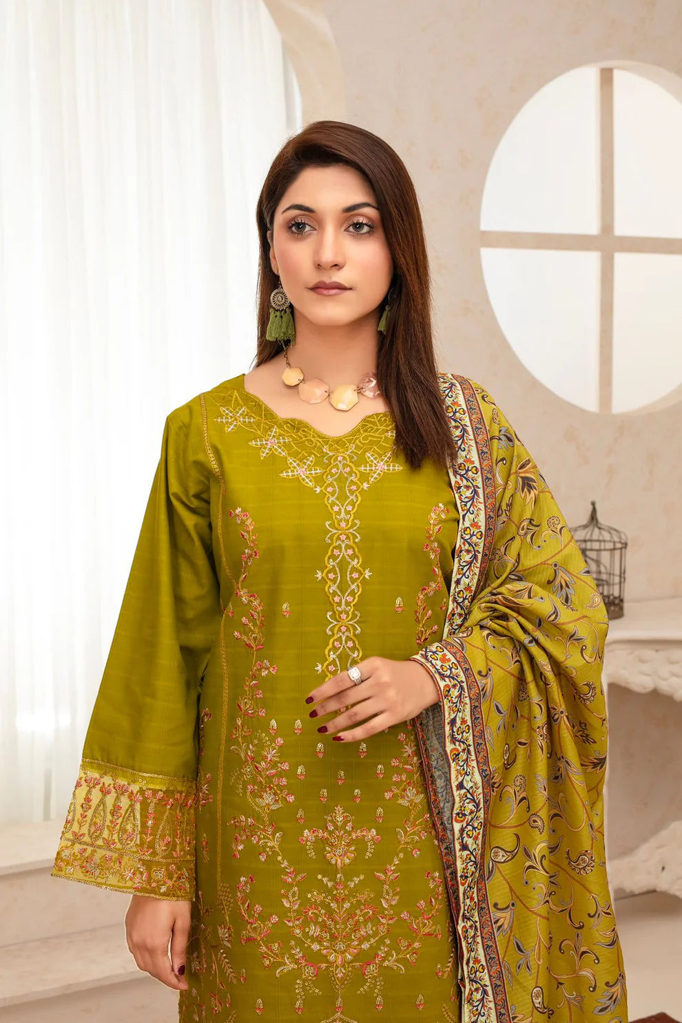 TANA BANA -WINTER COTTON 3PC EMBROIDERED SHIRT WITH DORIA PRINTED SHAW-TANA-1693