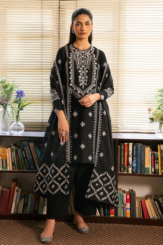 CROSS STITCH- 3PC DHANAK EMBROIDERED SHIRT DHANAK EMBROIDERED DUPATTA AND TROUSER-TANA-1642-BLACK