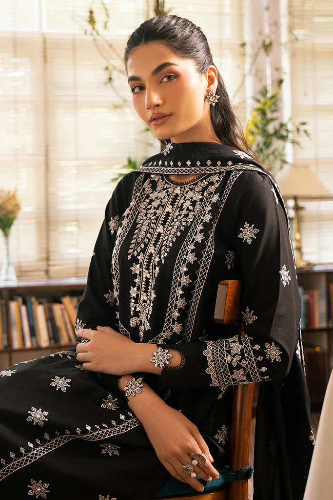 CROSS STITCH- 3PC DHANAK EMBROIDERED SHIRT DHANAK EMBROIDERED DUPATTA AND TROUSER-TANA-1642-BLACK