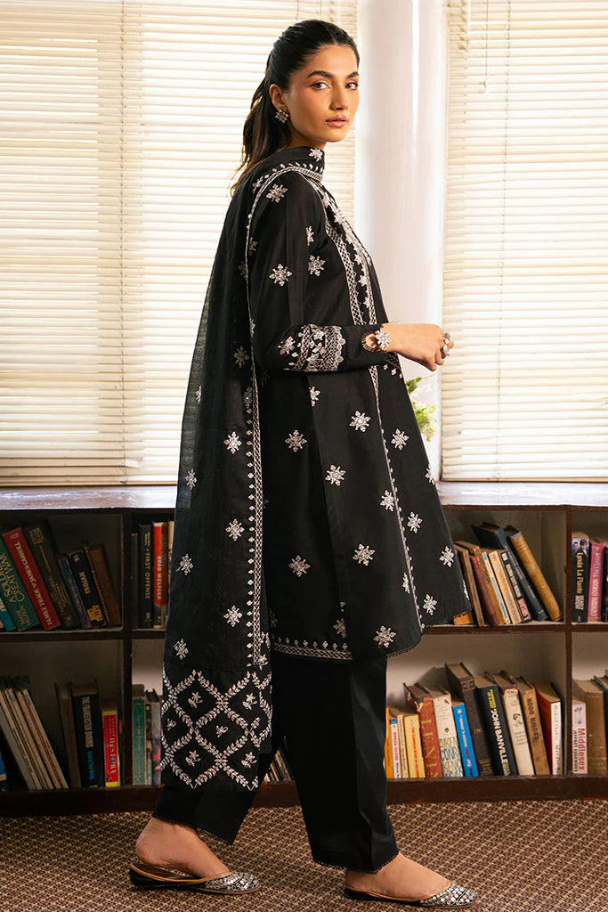 CROSS STITCH- 3PC DHANAK EMBROIDERED SHIRT DHANAK EMBROIDERED DUPATTA AND TROUSER-TANA-1642-BLACK