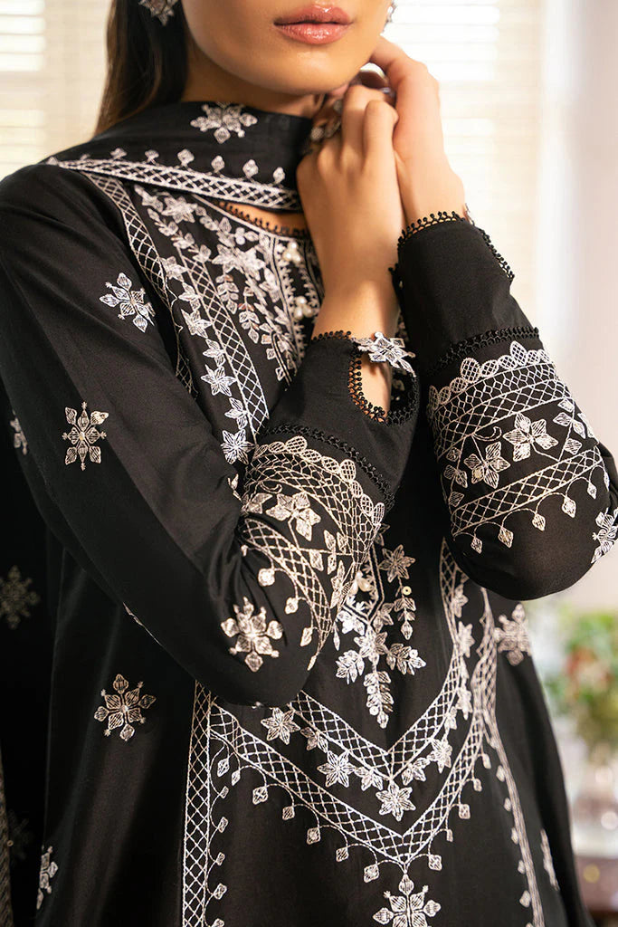 CROSS STITCH- 3PC DHANAK EMBROIDERED SHIRT DHANAK EMBROIDERED DUPATTA AND TROUSER-TANA-1642-BLACK