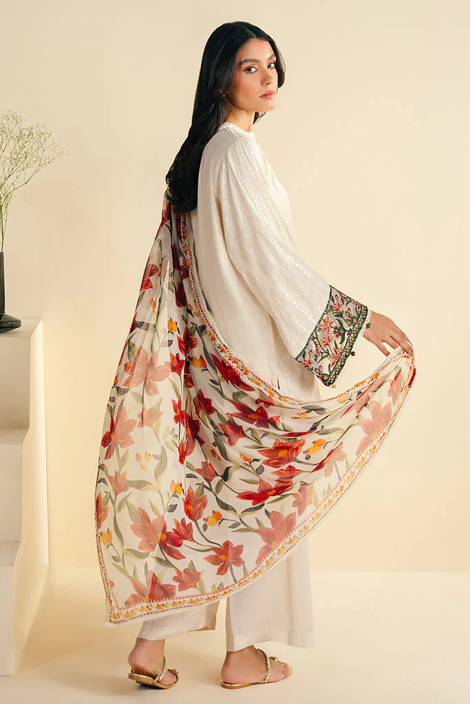 JAZMIN-3PC DHANAK EMBROIDRED SHIRT WITH WOOL PRINT SHAWL AND TROUSER-TANA-1689