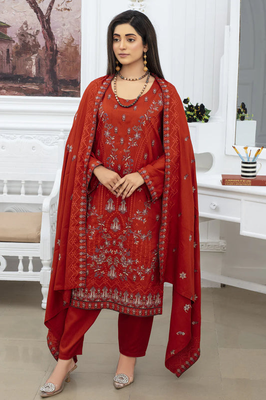 TANA BANA-3PC VISCOUS EMBROIDRED SHIRT WITH VISCOUS SHAWL AND TROUSER-1556