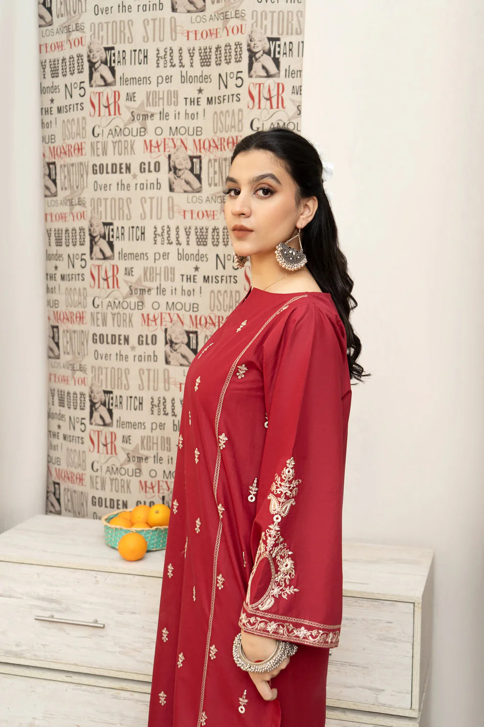 URGE - 3PC DHANAK EMBROIDERED SHIRT WITH COUTURE PRINTED SHAWL AND EMB TROUSER-TANA-1505