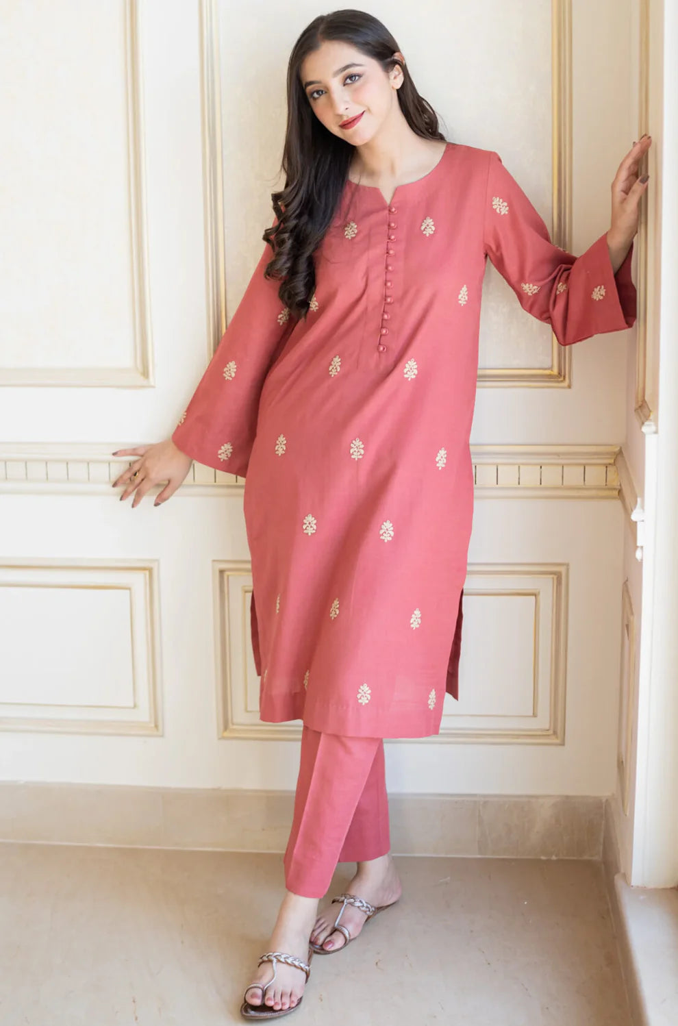 AISLING - 3PC DHANAK EMBROIDERED SHIRT WITH DHANAK SHAWL AND TROUSER-TANA-2272