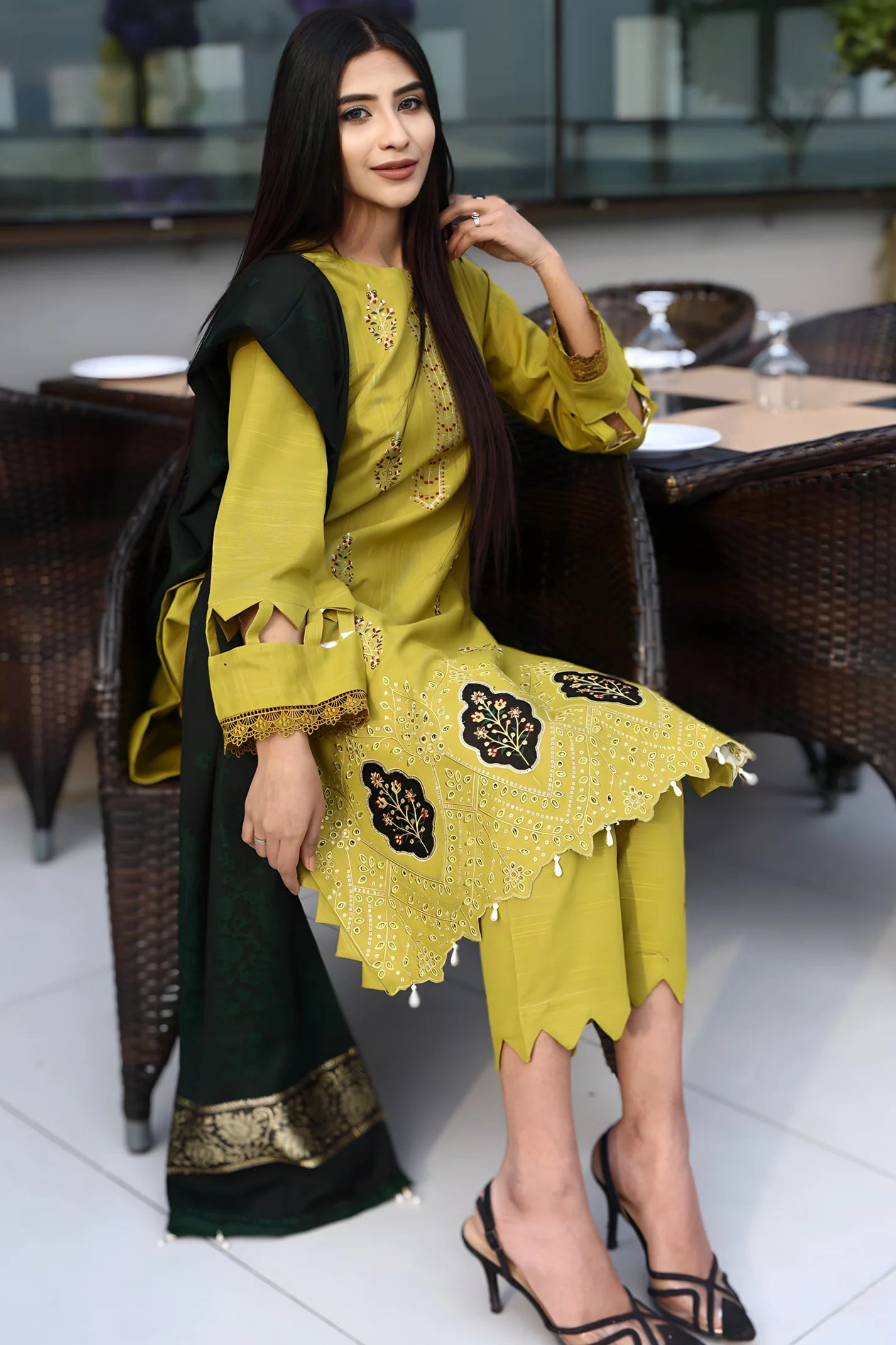 TANA BANA -3PC KHADDAR CUTWORK EMBROIDERED SHIRT WITH KASHMIRI JACQUARD WOOL SHAWL-TBF- 1819-M