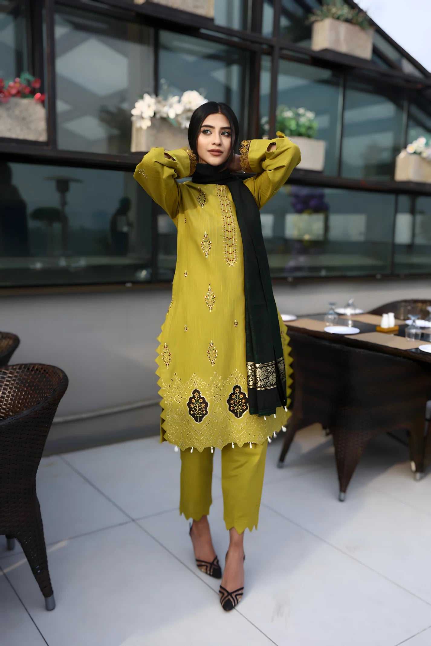 TANA BANA -3PC KHADDAR CUTWORK EMBROIDERED SHIRT WITH KASHMIRI JACQUARD WOOL SHAWL-TBF- 1819-M